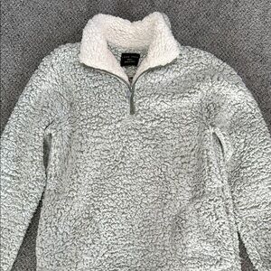 Love Tree Soft Sherpa Quarter-Zip in light olive and cream